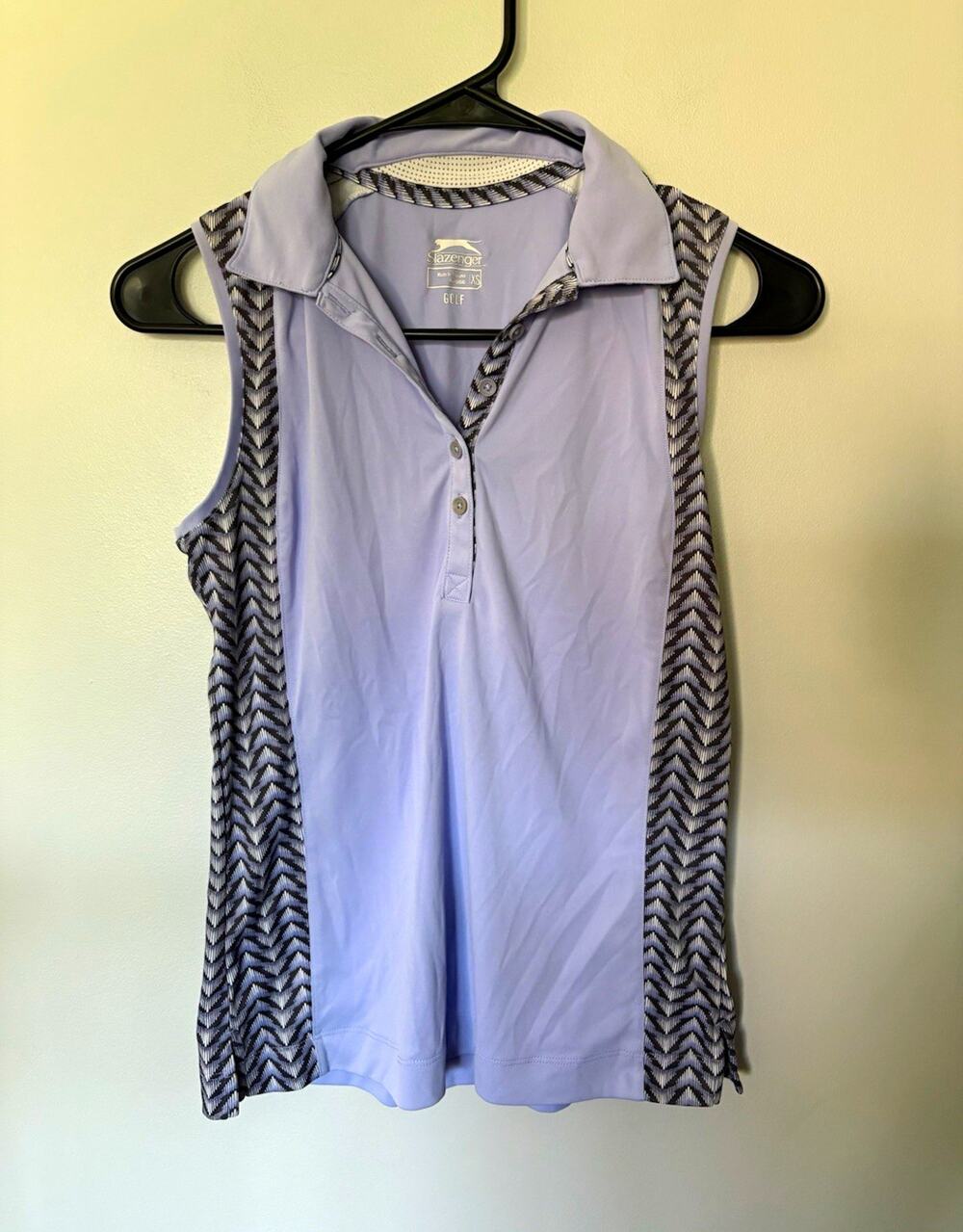 Slazenger Women's Golf Sleeveless Polo XS Purple Chevron Polyester Button Logo